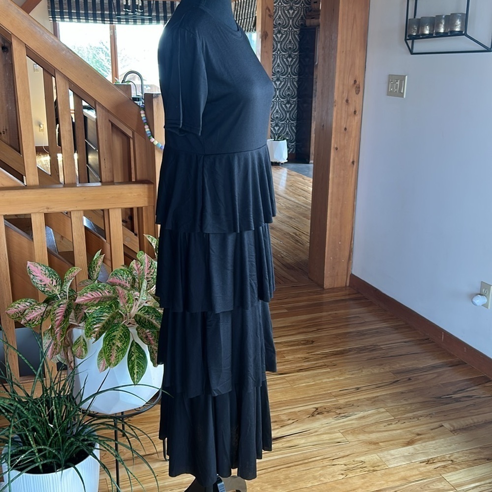 Jersey Black Tiered Dress, Size M/L - Picture 3 of 7